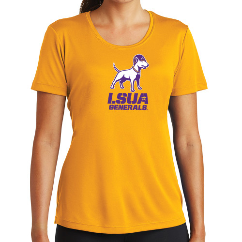  Womens Gold Performance Short Sleeve Tee - Bull Terrier LSUA Generals Vertical