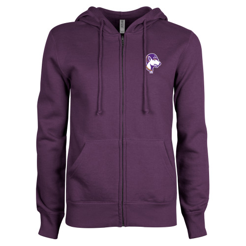  ENZA Womens Purple Fleece Full Zip Hoodie - Bull Terrier head LSUA