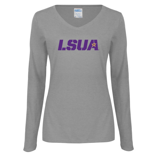  Womens Grey Long Sleeve V Neck Tee  - LSUA