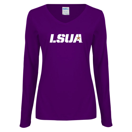  Womens Purple Long Sleeve V Neck Tee  - LSUA