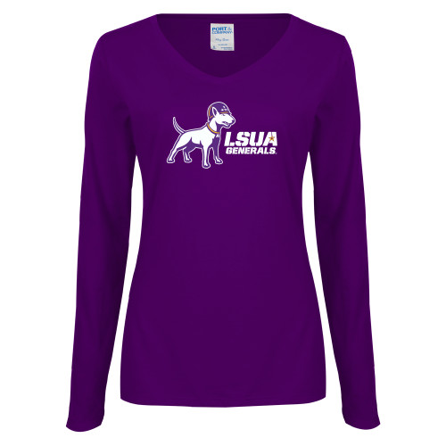  Womens Purple Long Sleeve V Neck Tee  - Bull Terrier LSUA Generals Horizontal