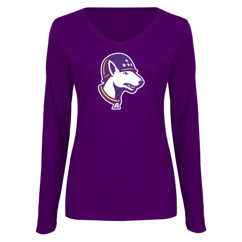  Womens Purple Long Sleeve V Neck Tee  - Bull Terrier head LSUA