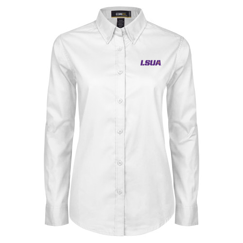  Womens White Twill Button Down Long Sleeve - LSUA