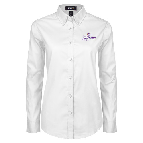  Womens White Twill Button Down Long Sleeve - Bull Terrier LSUA Generals Horizontal