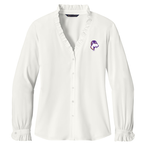  Brooks Brothers Womens Off White Long Sleeve Ruffle Collar Blouse - Bull Terrier head LSUA