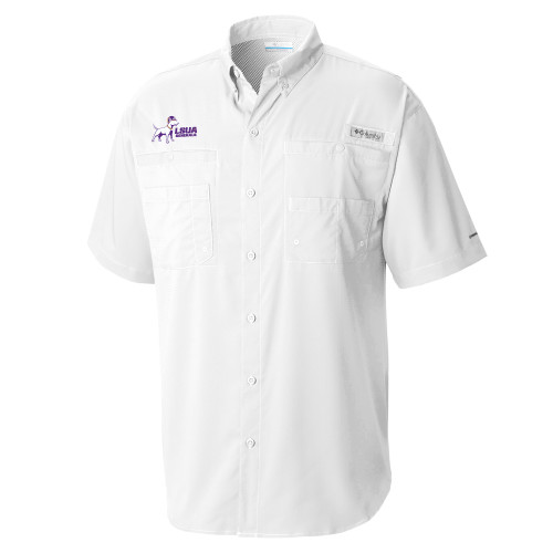  Columbia White Tamiami Performance Short Sleeve Shirt - Bull Terrier LSUA Generals Horizontal