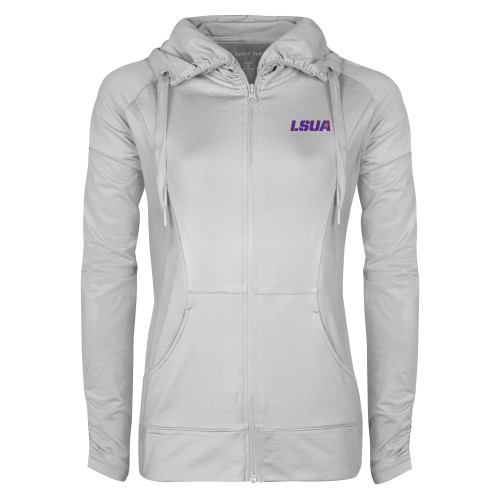 Womens White Sport Wick Stretch Full Zip Jacket - LSUA