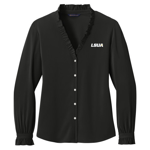  Brooks Brothers Womens Black Long Sleeve Ruffle Collar Blouse - LSUA