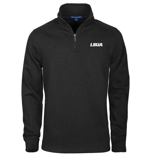  Black Slub Fleece 1/4 Zip Pullover - LSUA