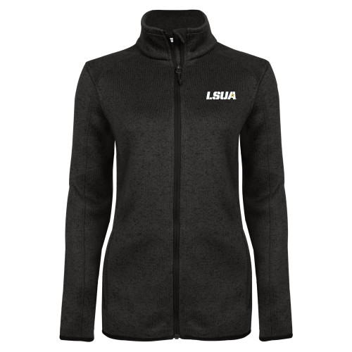  Womens Black Heather Fleece Jacket - LSUA