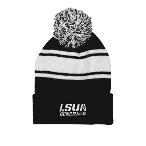 Black/White Two Tone Knit Pom Beanie w/Cuff - LSUA Generals