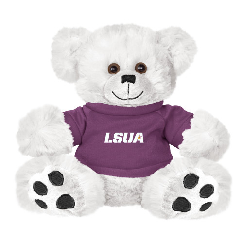  Plush Big Paw 8 1/2 inch White Bear w/Purple Shirt - LSUA