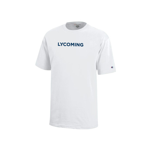  Champion Youth White Short Sleeve Tee - Lycoming Wordmark