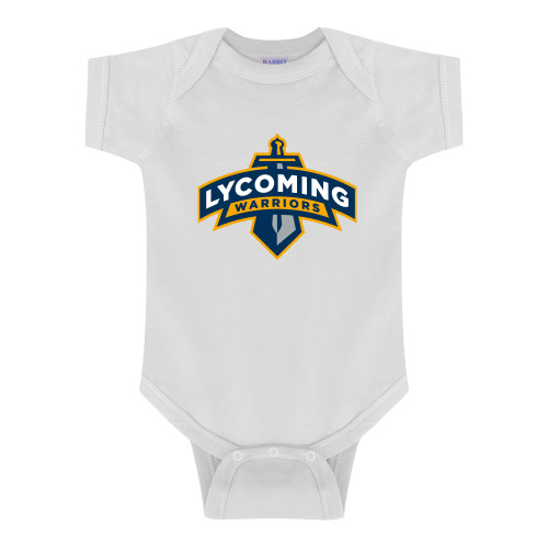  White Infant Onesie - Lycoming Warriors Athletic Logo