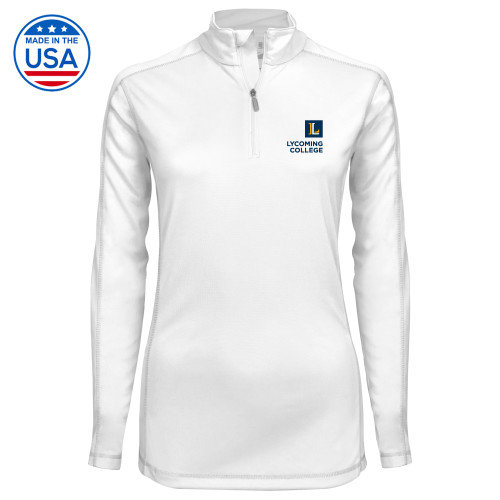  Syntrel Womens White Interlock 1/4 Zip - Lycoming Institutional Logo Vertical