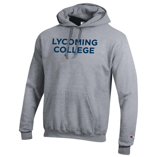  Champion Heather Grey Fleece Hoodie - Lycoming Institutional Wordmark Stacked