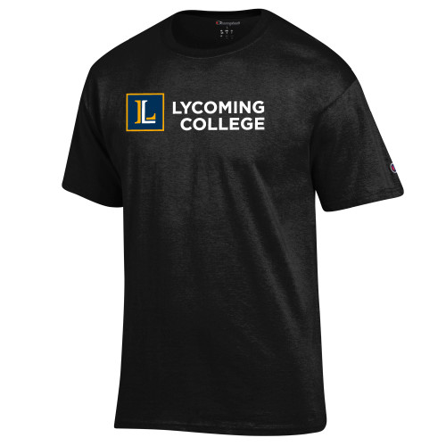  Champion Black T Shirt - Lycoming Institutional Logo Horizontal