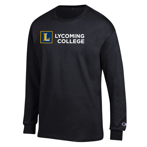  Champion Black Long Sleeve T Shirt - Lycoming Institutional Logo Horizontal