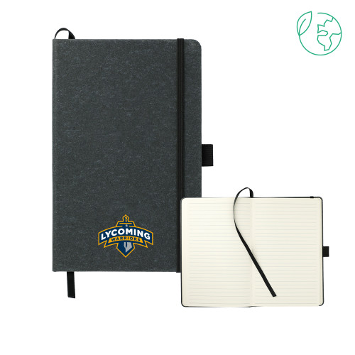  5.5 x 8.5 Black FSC Mix Recycled Leather Bound Journal - Lycoming Warriors Sword Athletic Logo