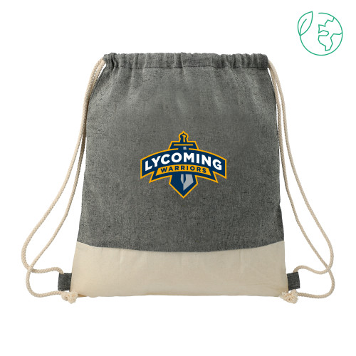  Split Recycled Cotton Natural/Black Drawstring Bag - Lycoming Warriors Athletic Logo