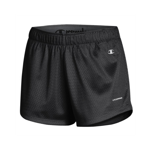  Champion Womens Black Mesh Short - Lycoming Wordmark