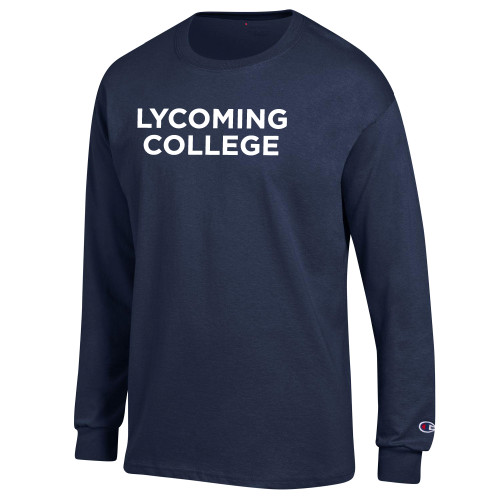  Champion Navy Long Sleeve T Shirt - Lycoming Institutional Wordmark Stacked