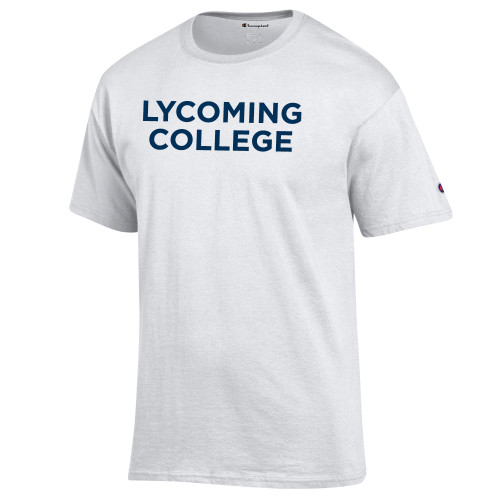  Champion White T Shirt - Lycoming Institutional Wordmark Stacked