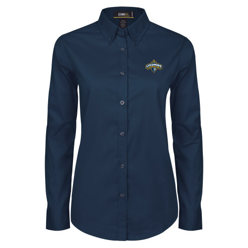  Womens Navy Twill Button Down Long Sleeve  - Lycoming Warriors Athletic Logo