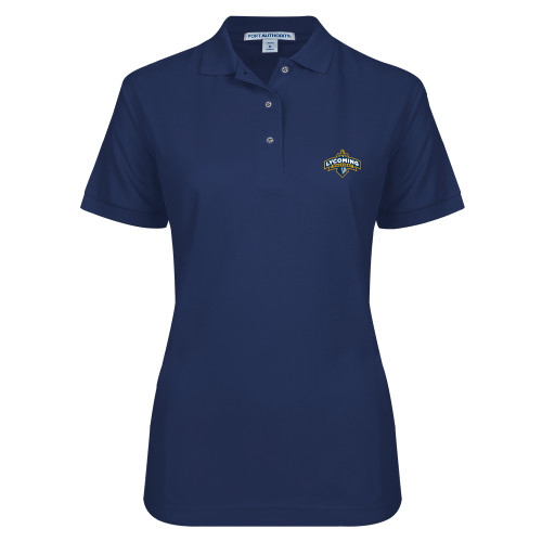 Womens Silk Touch Navy Pique Polo - Lycoming Warriors Athletic Logo