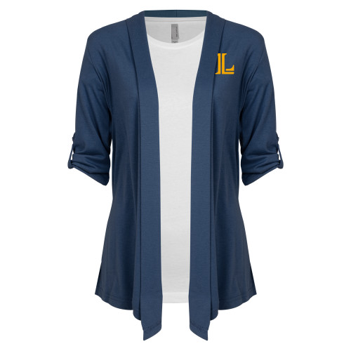  Womens Navy Drape Front Cardigan Sweater  - Lycoming Athletic L