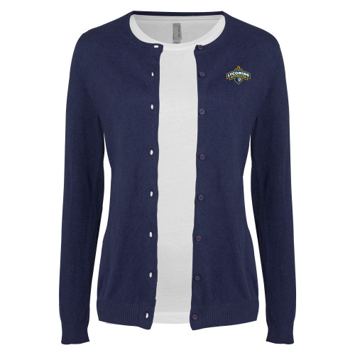  Womens Navy Cardigan Sweater - Lycoming Warriors Athletic Logo
