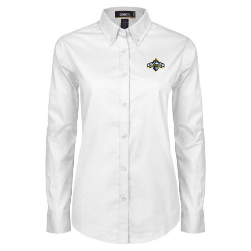  Womens White Twill Button Down Long Sleeve - Lycoming Warriors Athletic Logo