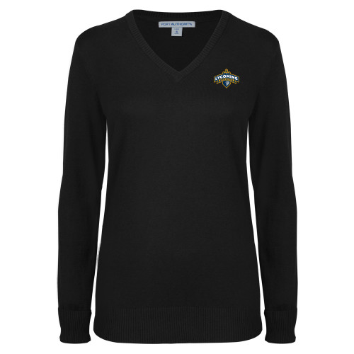  Womens Black VNeck Sweater - Lycoming Warriors Athletic Logo
