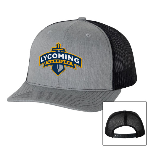  Richardson Heather Grey/Black Trucker Hat - Lycoming Warriors Athletic Logo