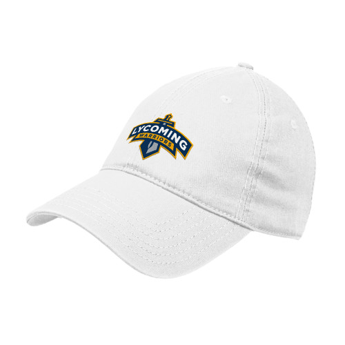  White Unstructured Adjustable Low Profile Hat - Lycoming Warriors Athletic Logo
