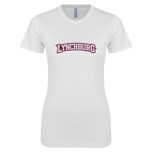  Next Level Womens White Boyfriend Tee - Arched Lynchburg Pink Glitter