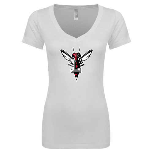  Next Level Womens White Ideal V Tee - Hornet Bevel L