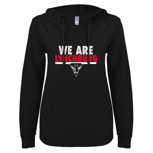 Lynchburg ENZA Womens Black V Notch Raw Edge Fleece Hoodie