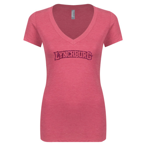  Next Level Ladies Vintage Pink Tri Blend V Neck Tee - Arched Lynchburg Hot Pink Glitter