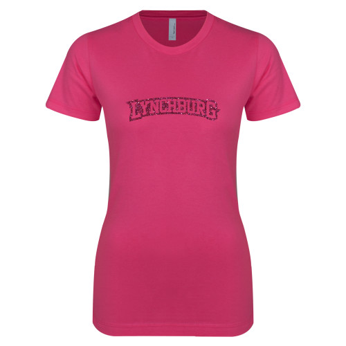  Next Level Womens Fuchsia Boyfriend Tee - Arched Lynchburg Hot Pink Glitter