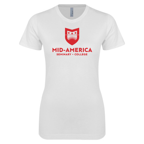  Next Level Womens White Boyfriend Tee - MA Seminary and College Stacked