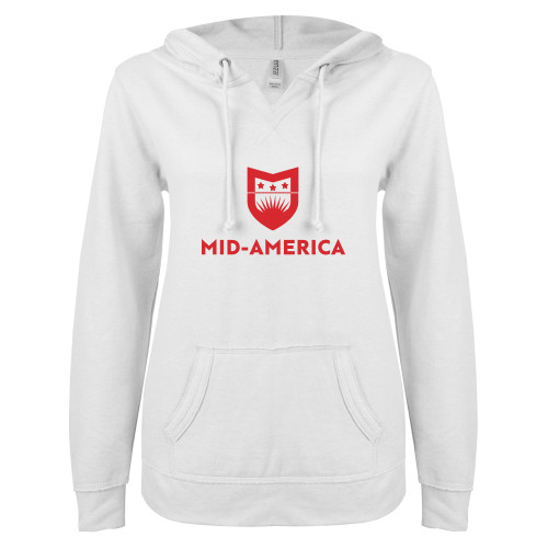 MABTS ENZA Womens White V Notch Raw Edge Fleece Hoodie