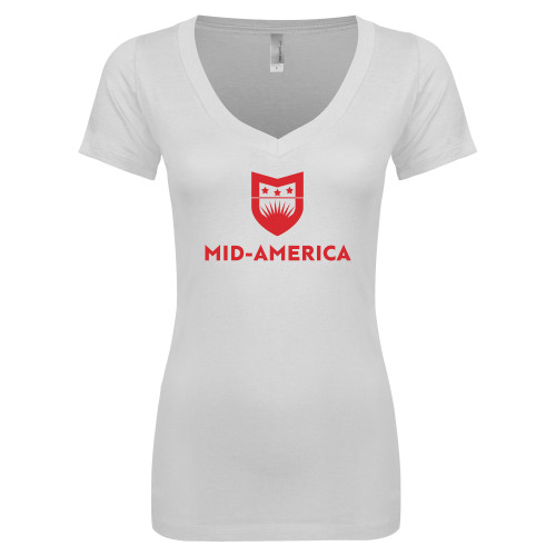  Next Level Womens White Ideal V Tee - Mid America Stacked