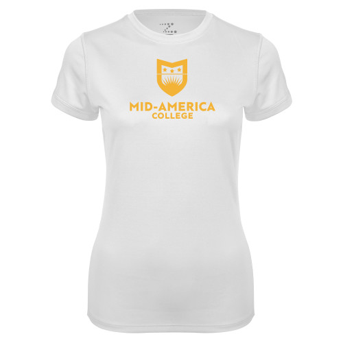  Womens White Performance Tee - CAMA Stacked