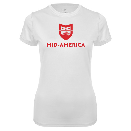  Womens White Performance Tee - Mid America Stacked