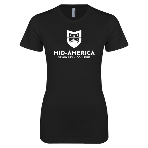  Next Level Womens Black Boyfriend Tee - MA Seminary and College Stacked