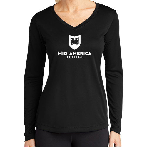  Womens Black Performance Long Sleeve V Neck Shirt - CAMA Stacked