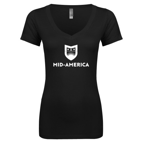  Next Level Womens Black Ideal V Tee - Mid America Stacked