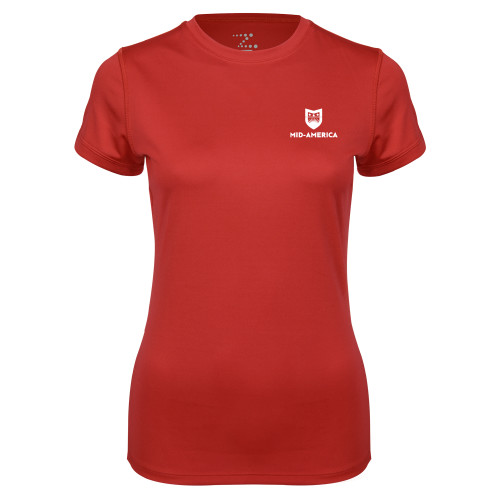  Womens Red Performance Tee - Mid America Stacked