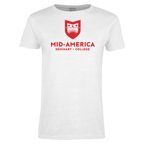  Womens White Short Sleeve Tee - MA Seminary and College Stacked